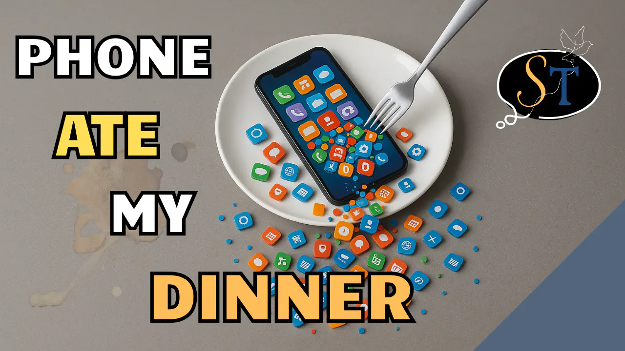 Phone on a plate. All sorts of apps fall off the phone, making it difficult to eat.